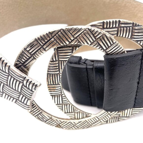 Chico's Women Textured Silver Tone Round Buckle Clasp Belt Black Small Medium - Picture 3 of 7